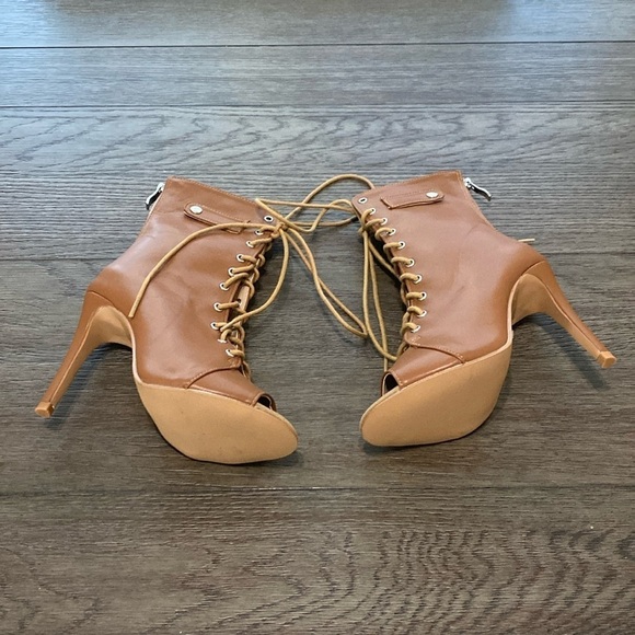 NWT BURJU Moment Nude Open Toe Lace Up Ankle Boots | Size 5.5 - Picture 3 of 12